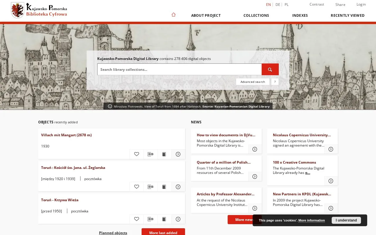Kujawsko-Pomorska Digital Library homepage screenshot