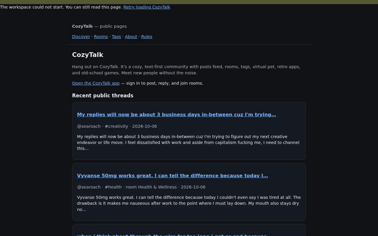 CozyTalk homepage screenshot