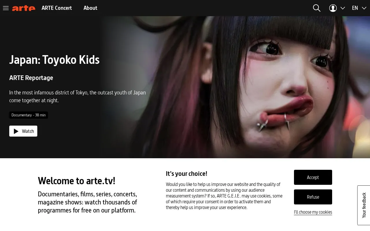 ARTE homepage screenshot
