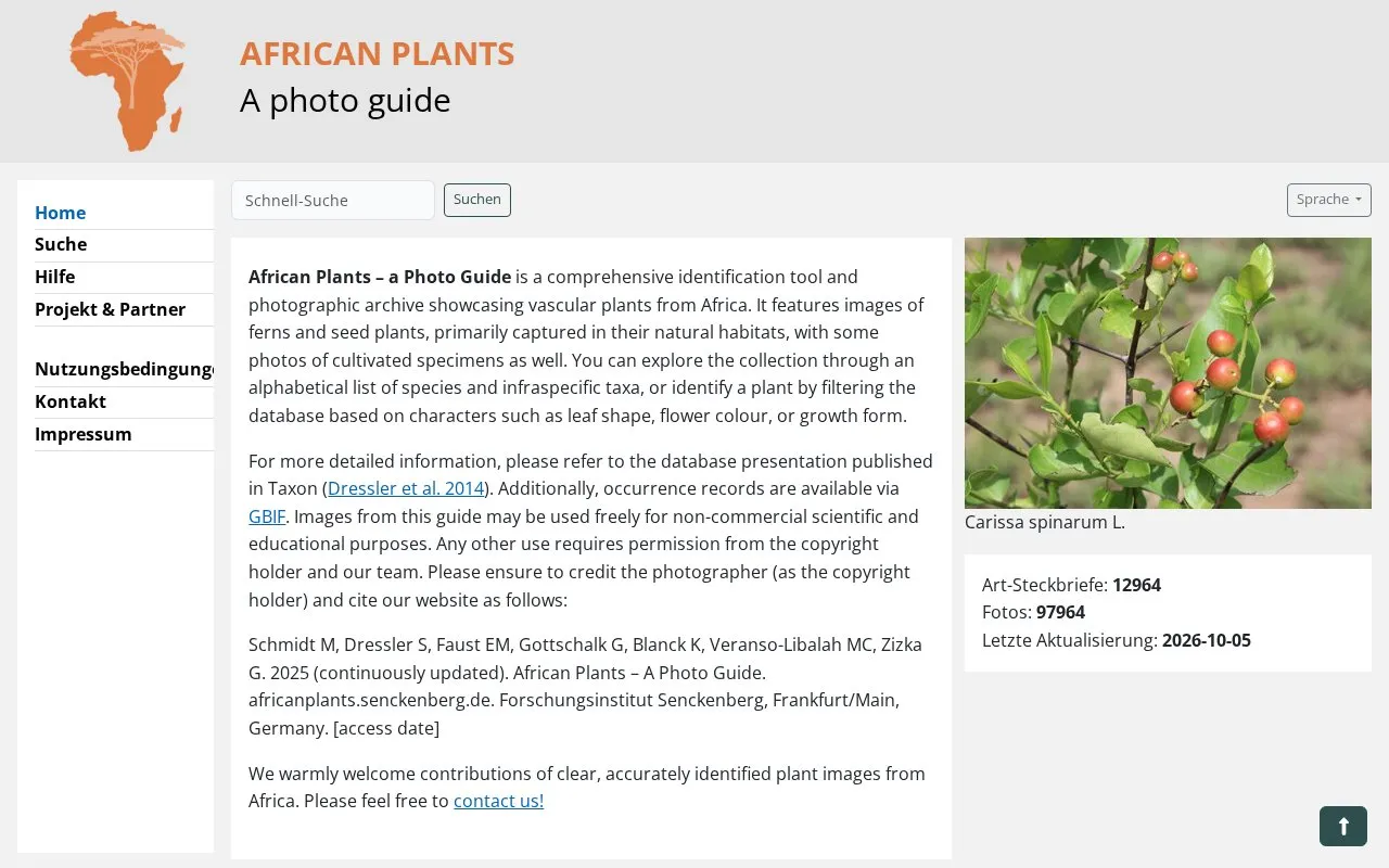 African Plants homepage screenshot