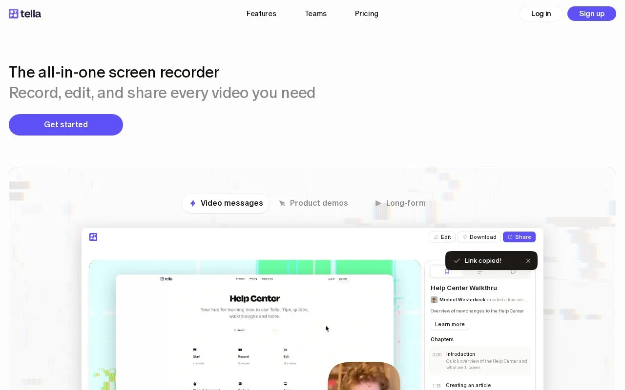 Tella homepage screenshot