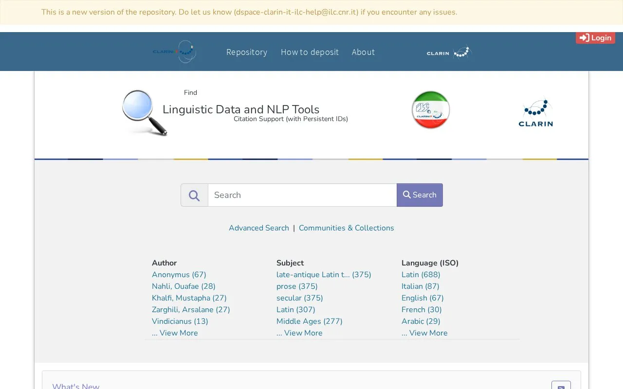ILC-CNR for CLARIN-IT repository homepage screenshot