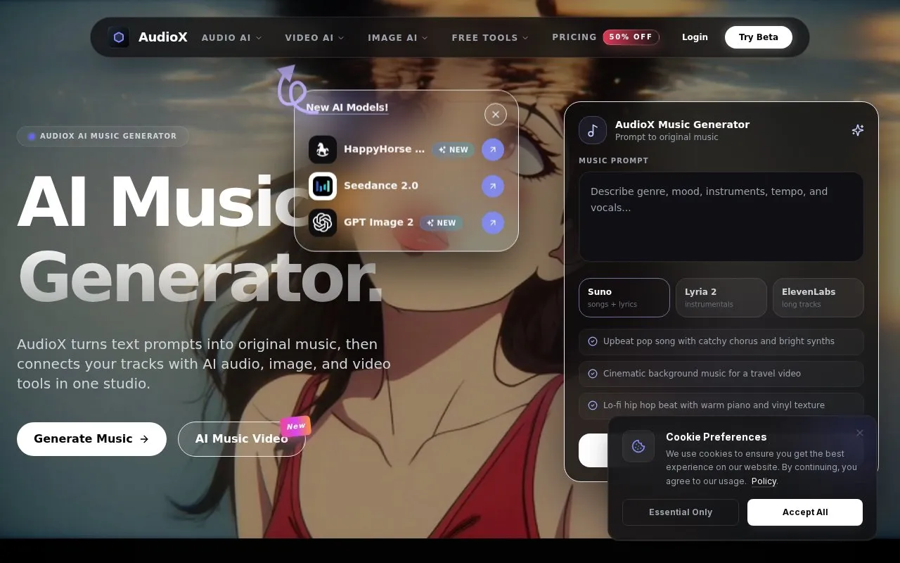 AudioX homepage screenshot