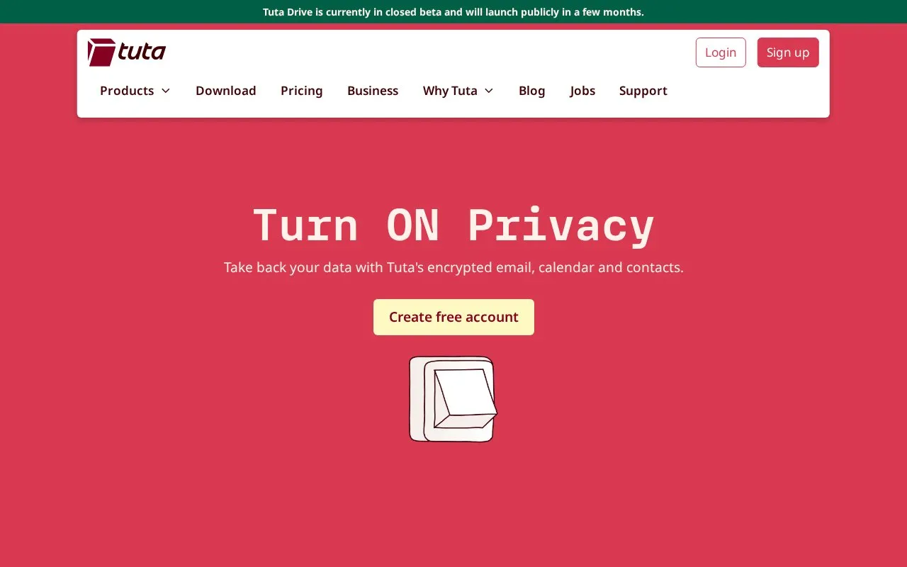 Tuta homepage screenshot