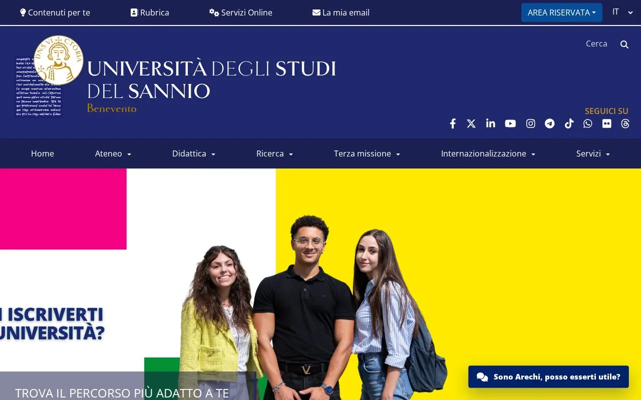 Universita degli Studi del Sannio homepage screenshot