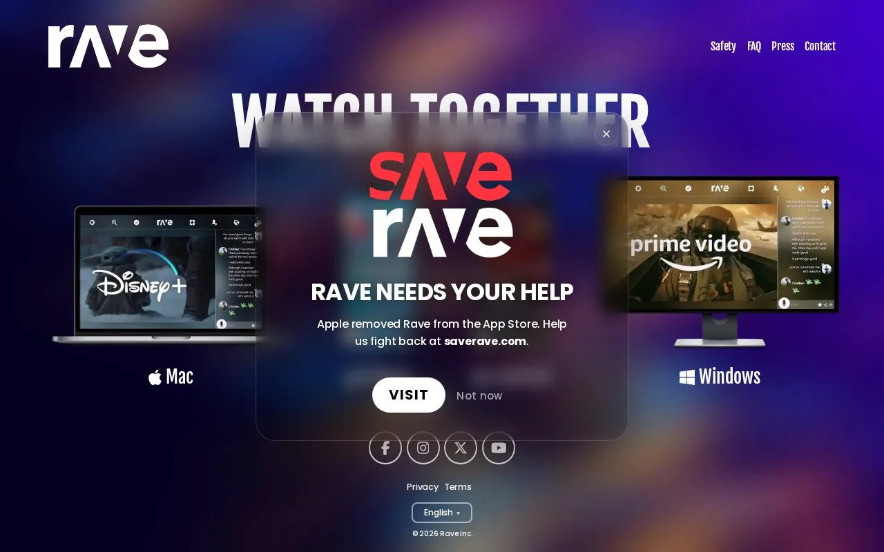 Rave homepage screenshot
