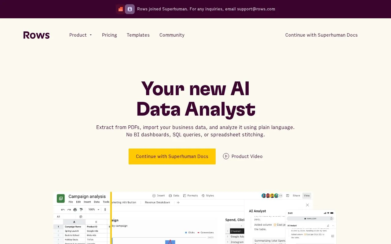 Rows homepage screenshot