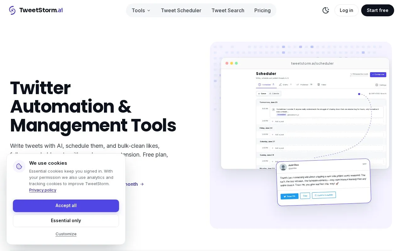 TweetStorm.ai homepage screenshot