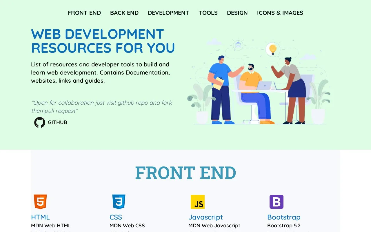 Web Dev Resources homepage screenshot