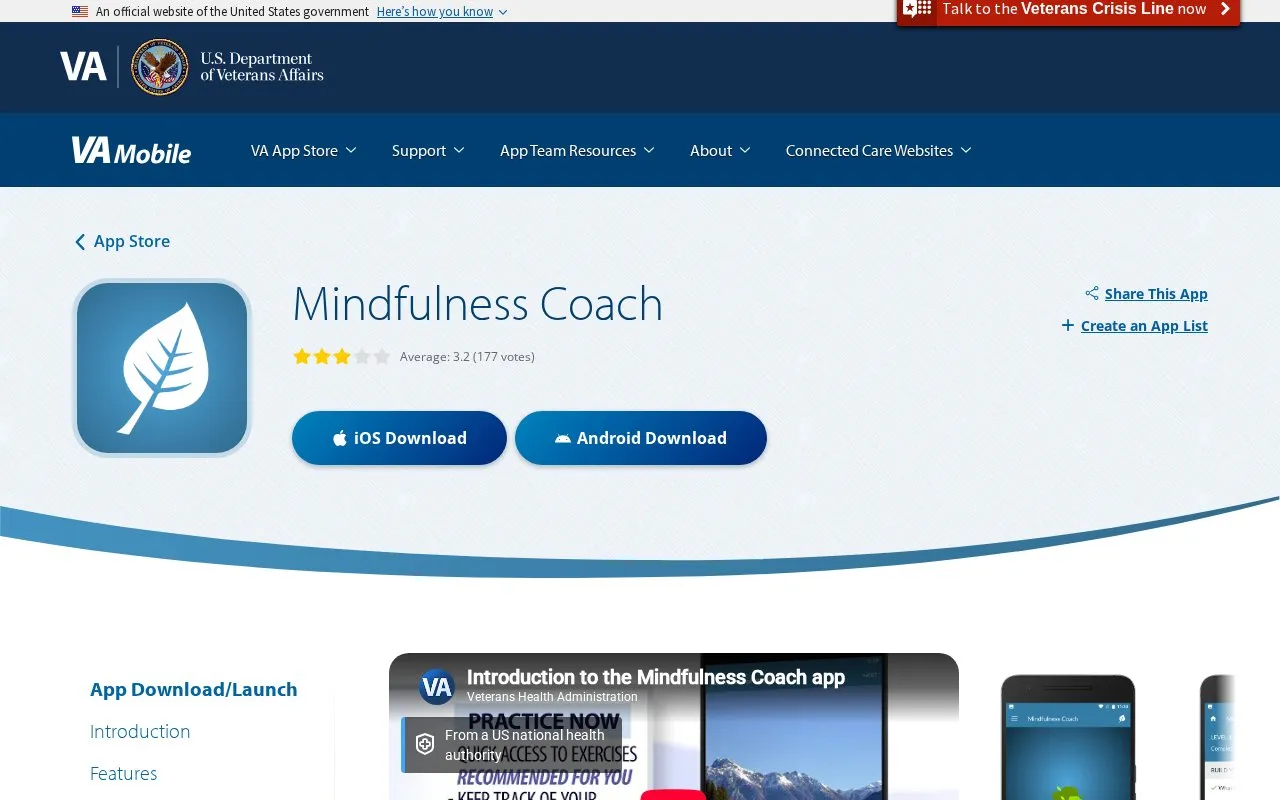 Mindfulness Coach homepage screenshot