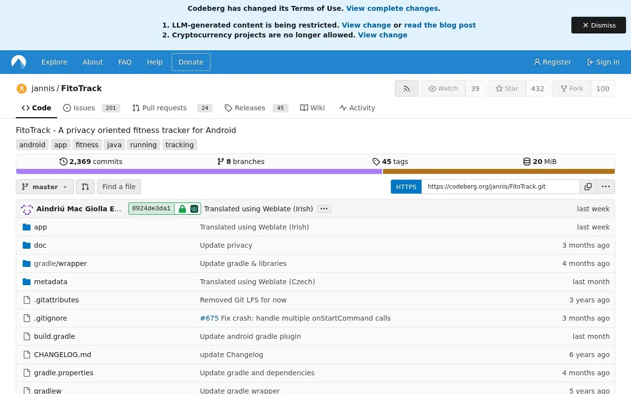 FitoTrack homepage screenshot