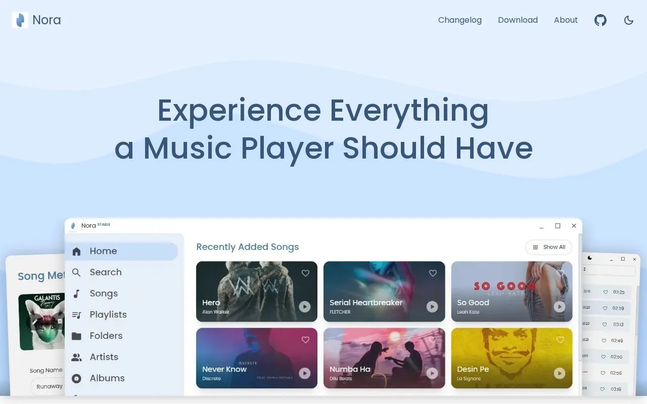 Nora homepage screenshot