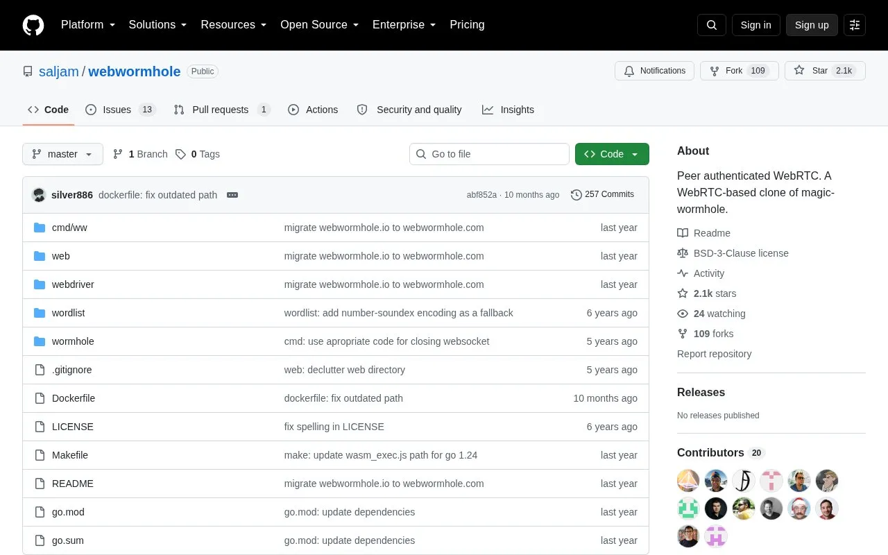 Webwormhole homepage screenshot