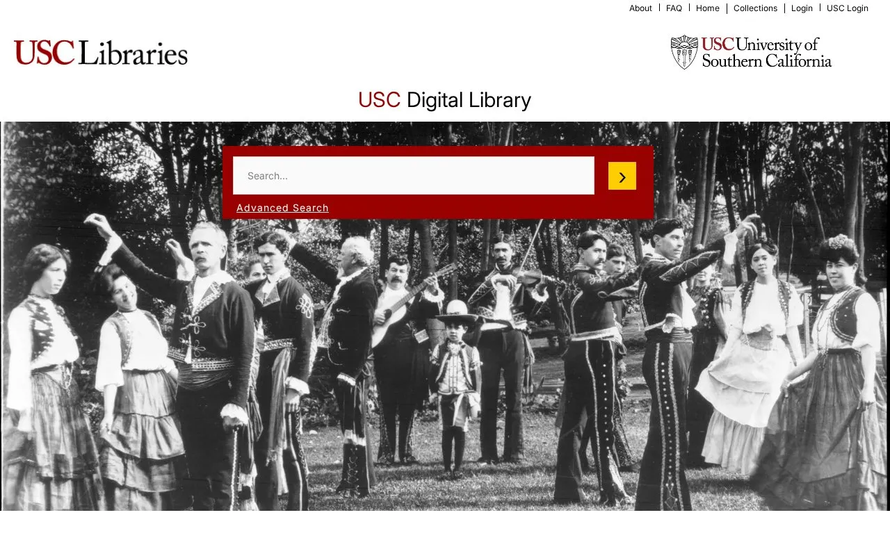 USC Digital Library homepage screenshot