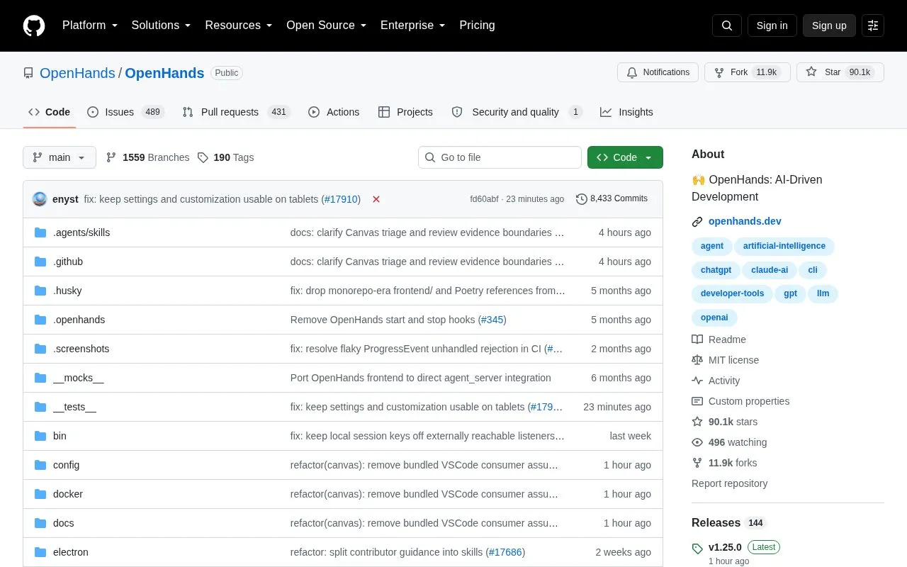 OpenHands homepage screenshot