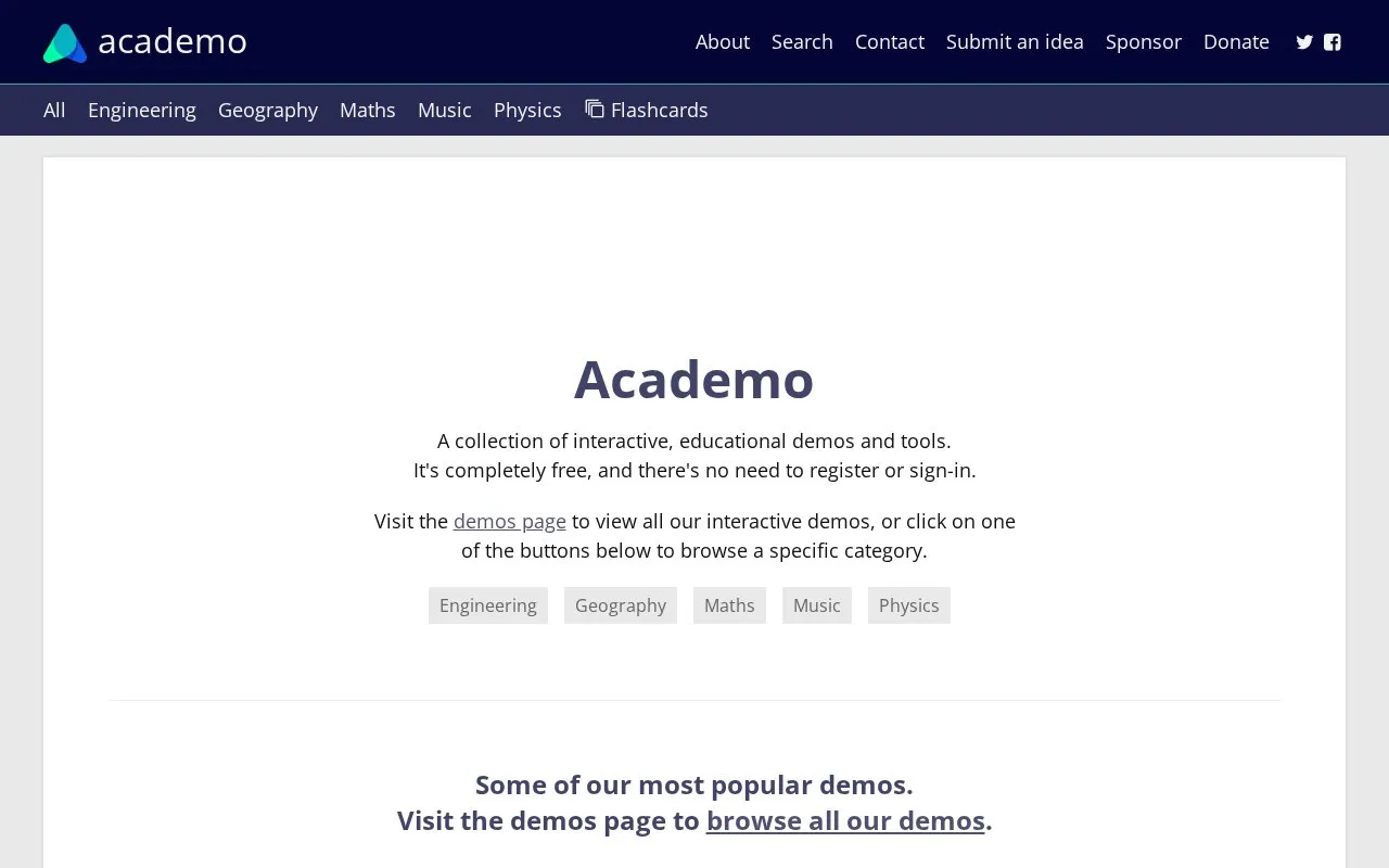 Academo homepage screenshot