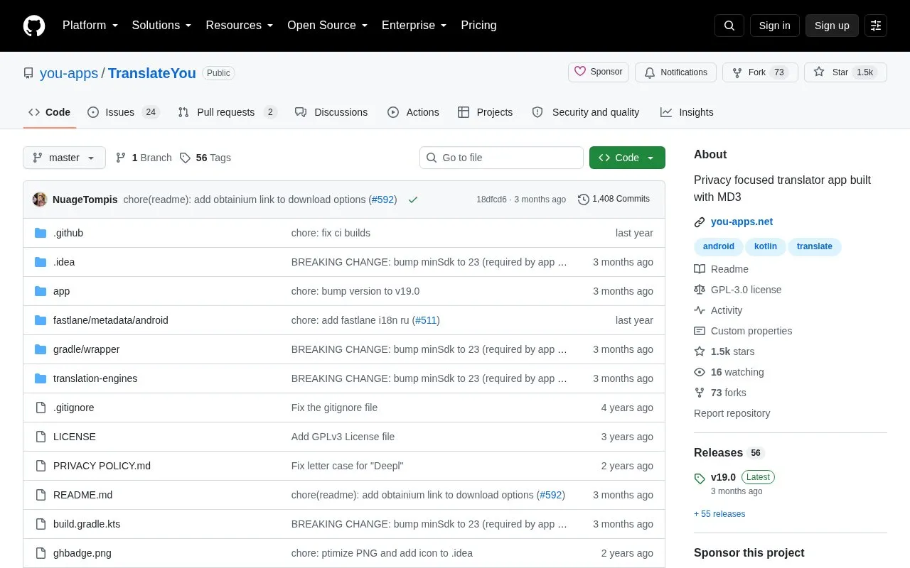 TranslateYou homepage screenshot