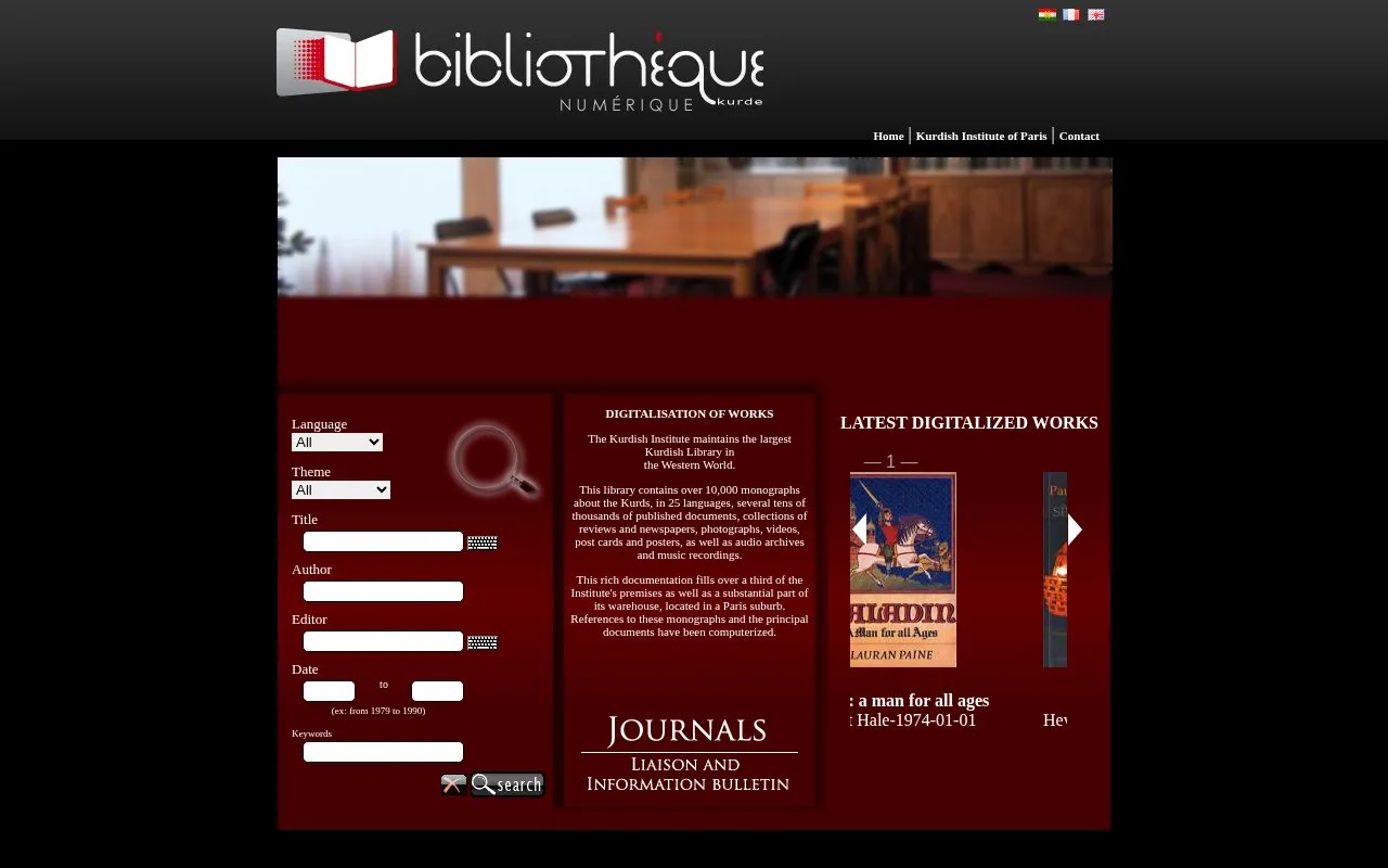The Kurdish Digital Library homepage screenshot