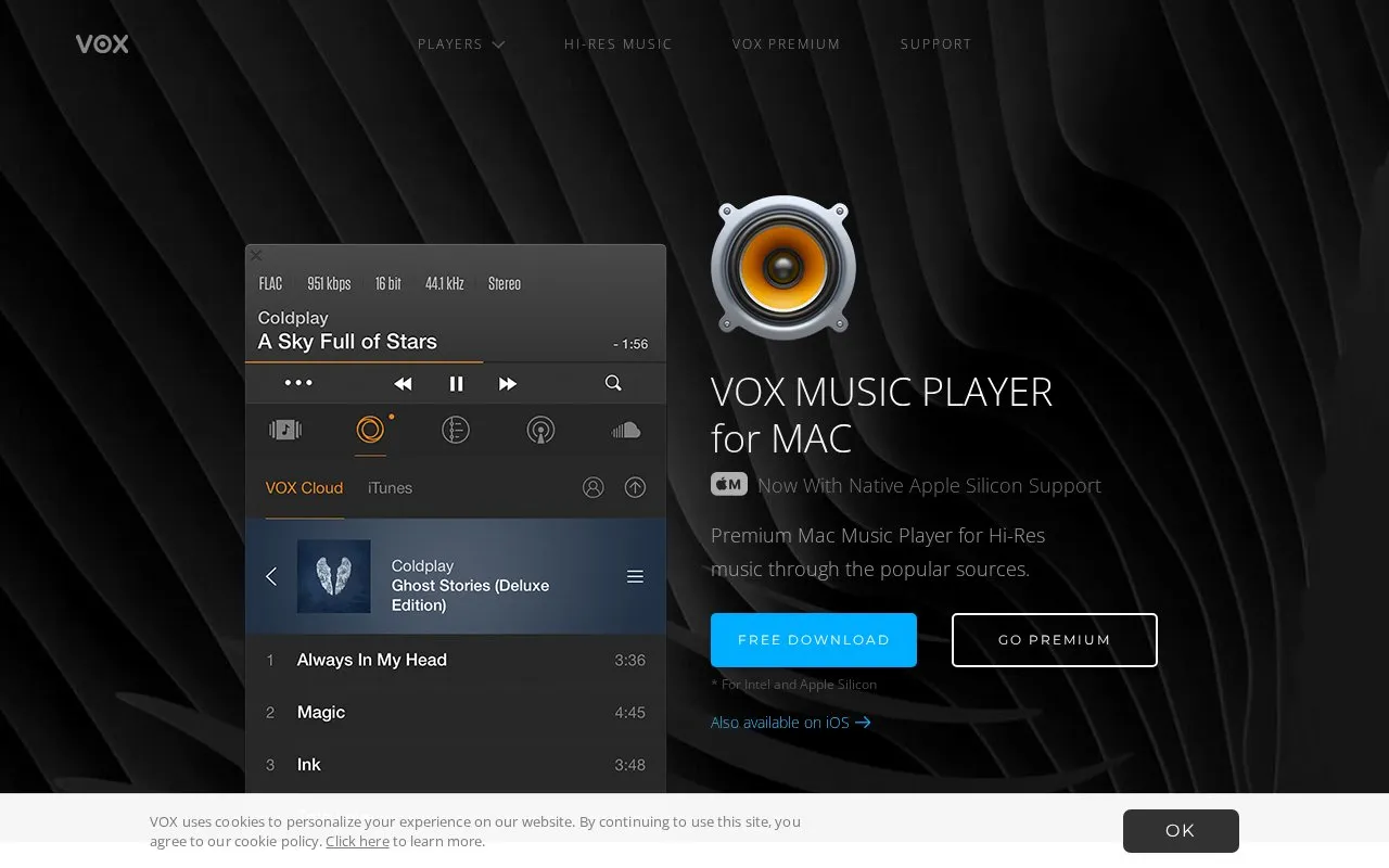 VOX Mac Music Player homepage screenshot