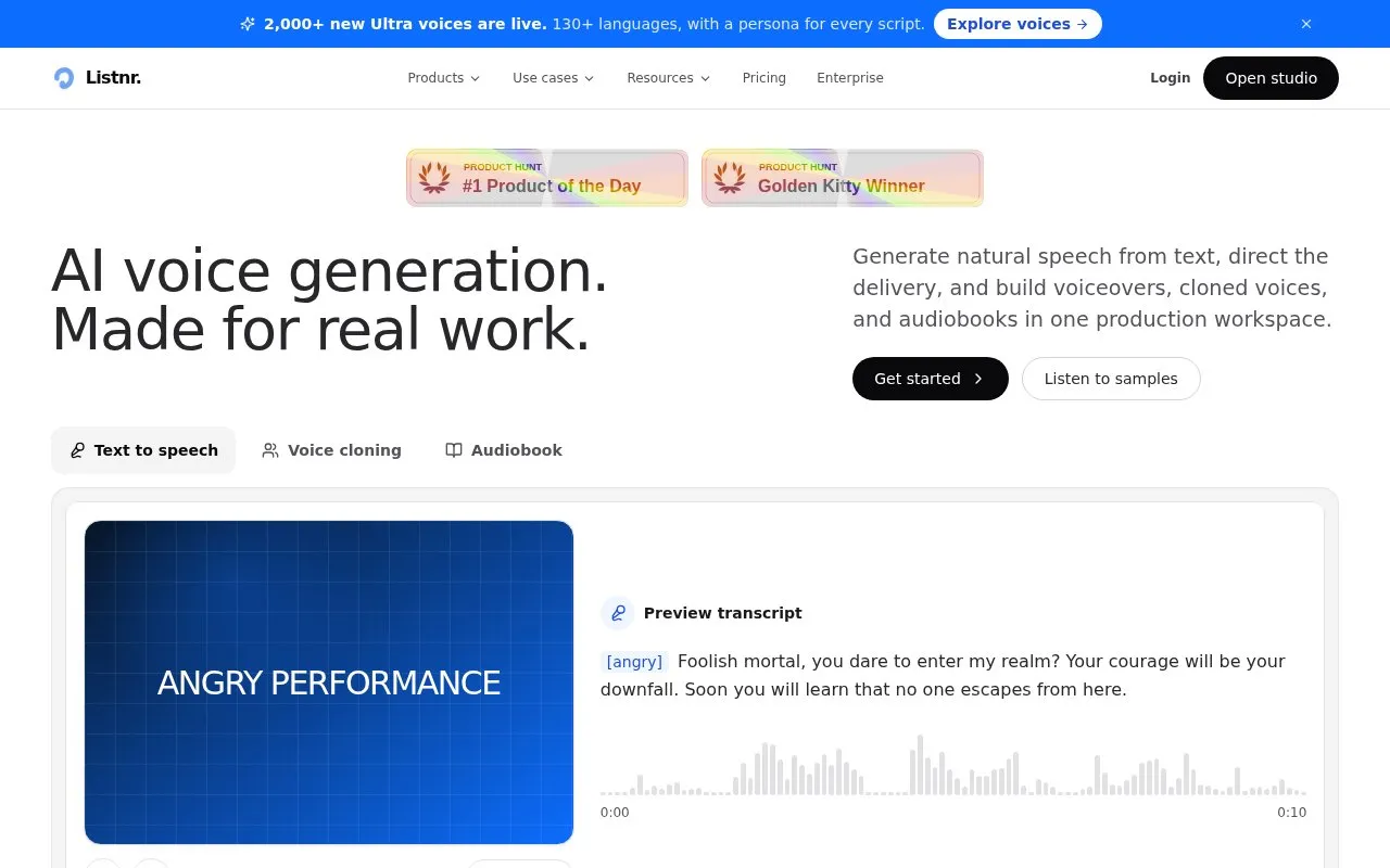 Listnr homepage screenshot