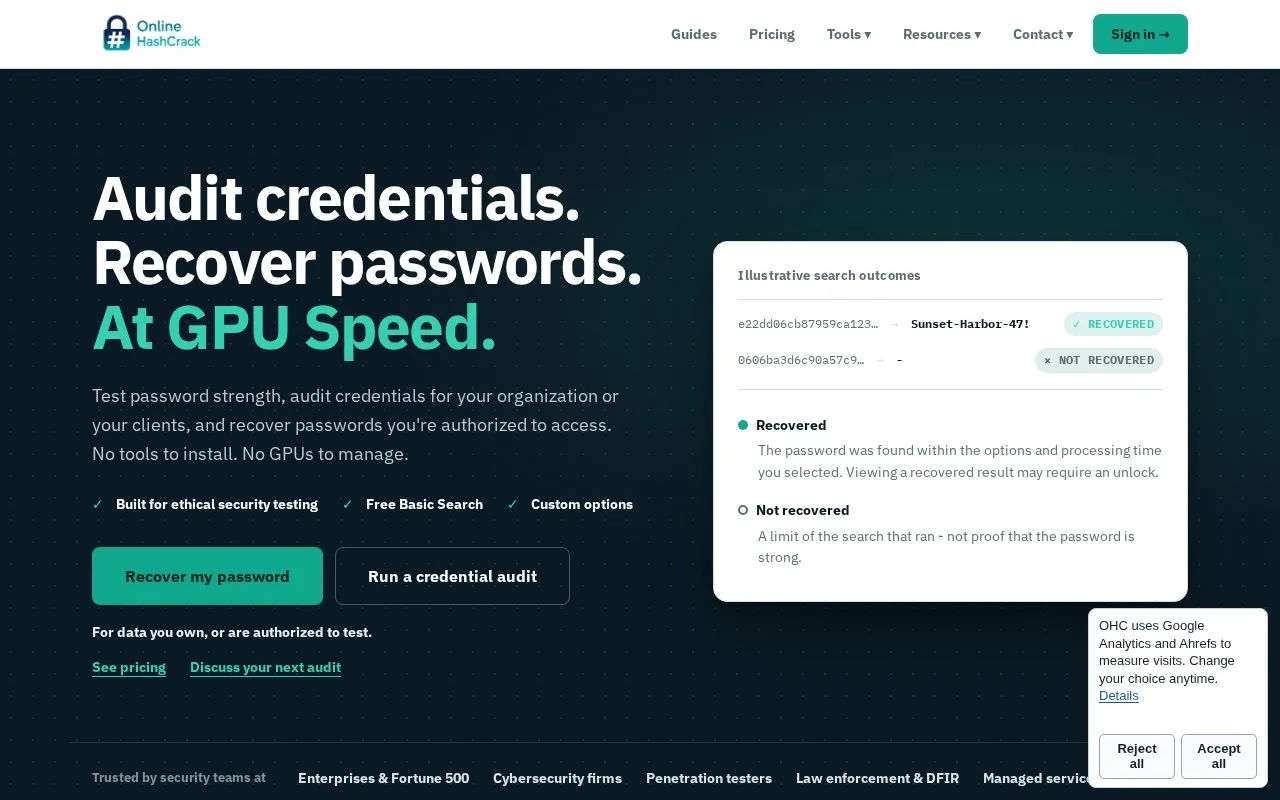 Online Password Hash Crack homepage screenshot