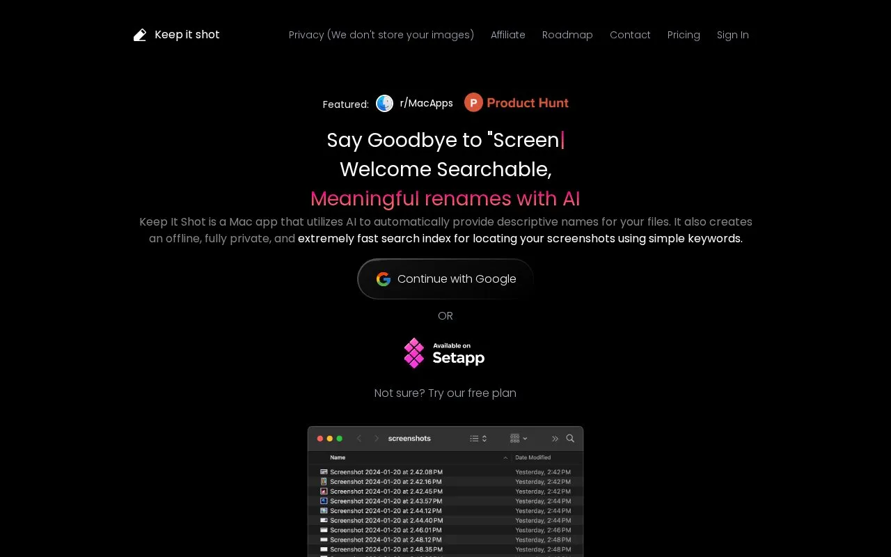Keep It Shot homepage screenshot