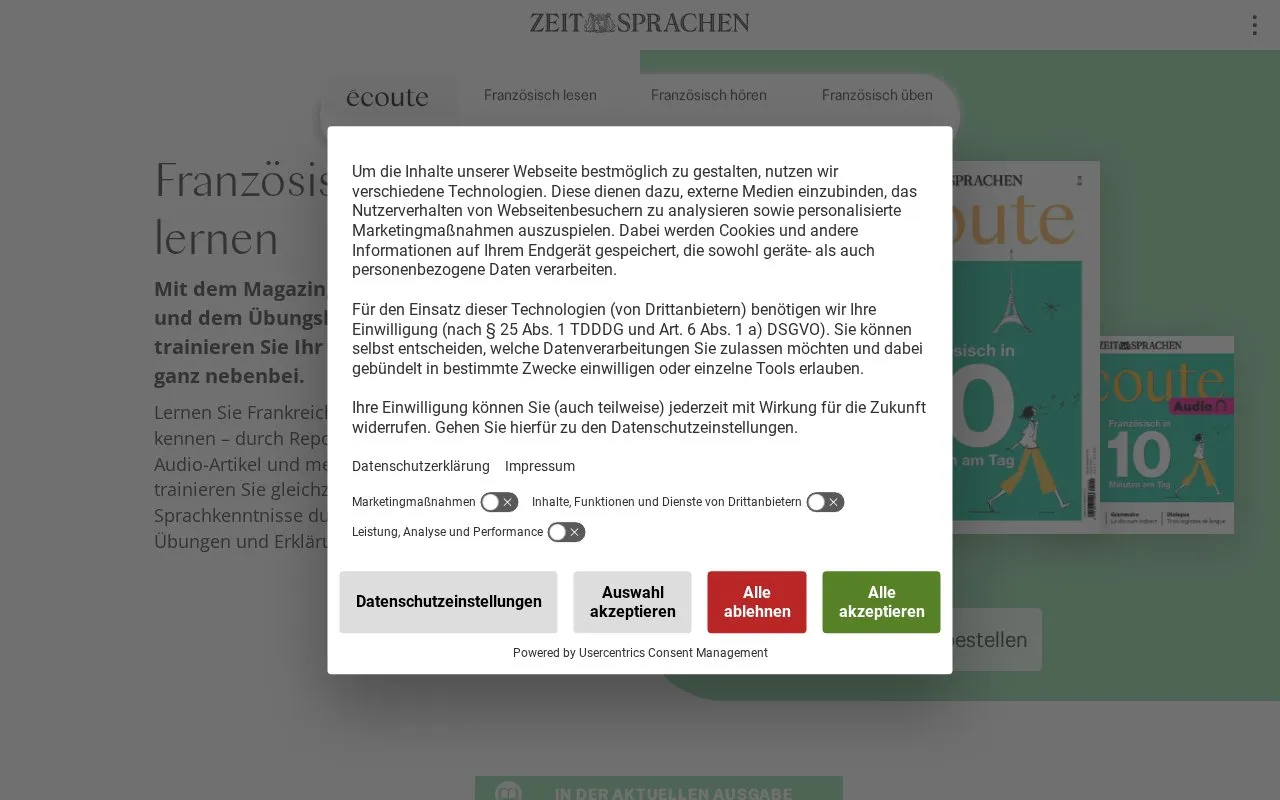 Écoute homepage screenshot
