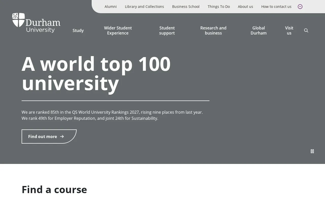 University of Durham homepage screenshot