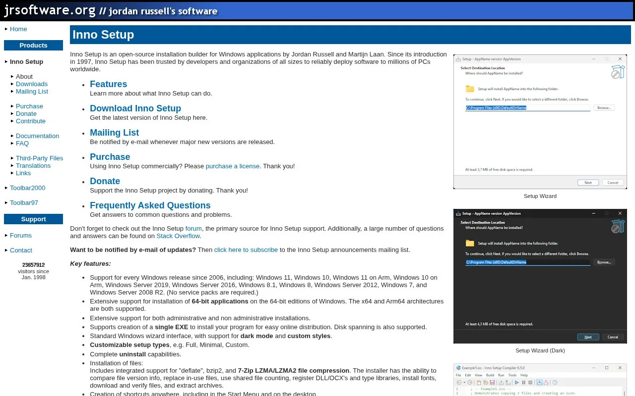 Inno Setup homepage screenshot