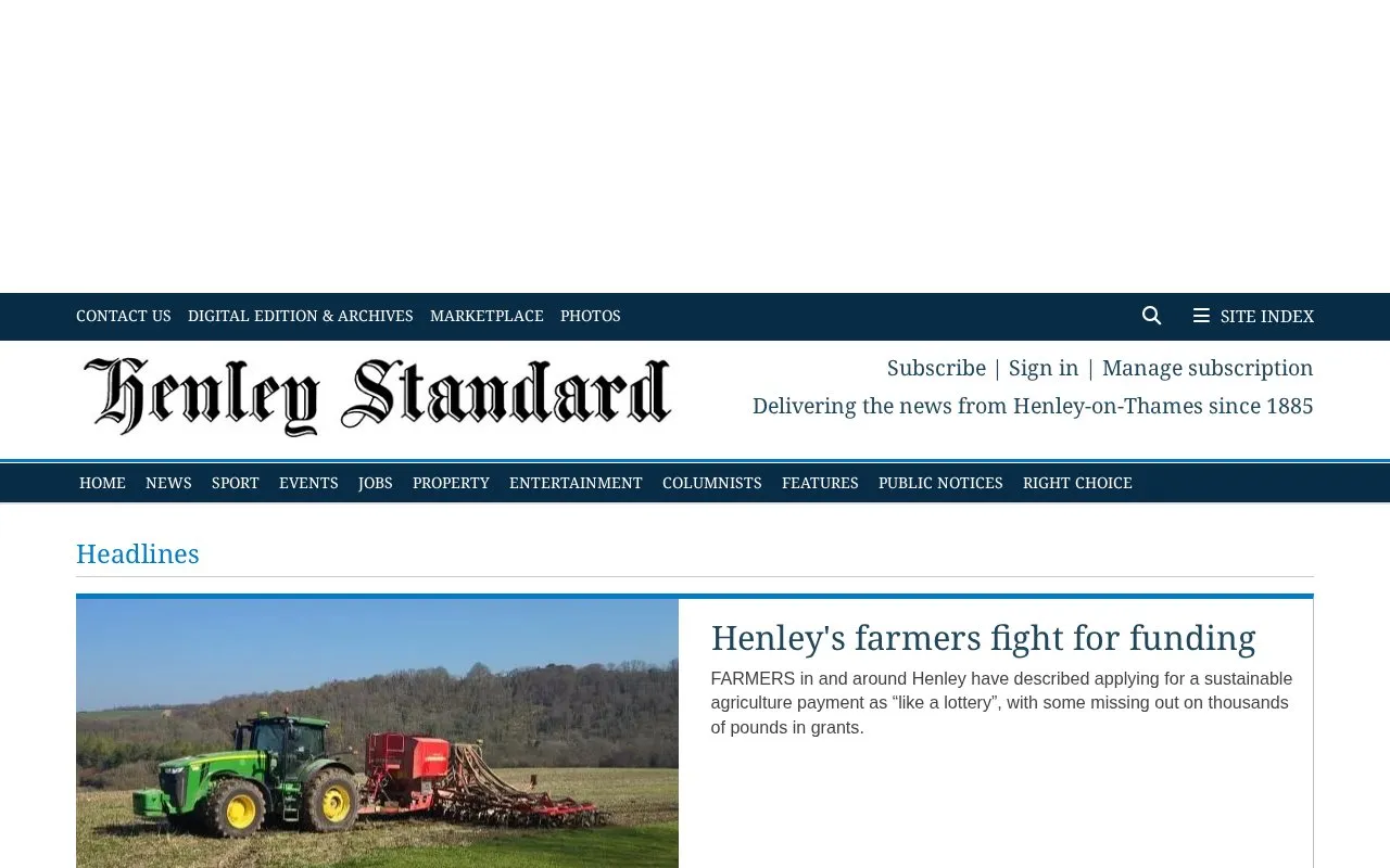 Henley Standard homepage screenshot