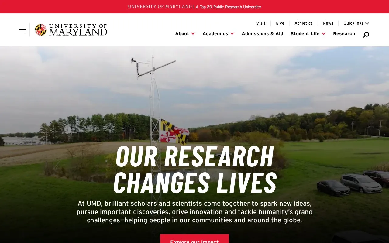 University of Maryland, College Park homepage screenshot