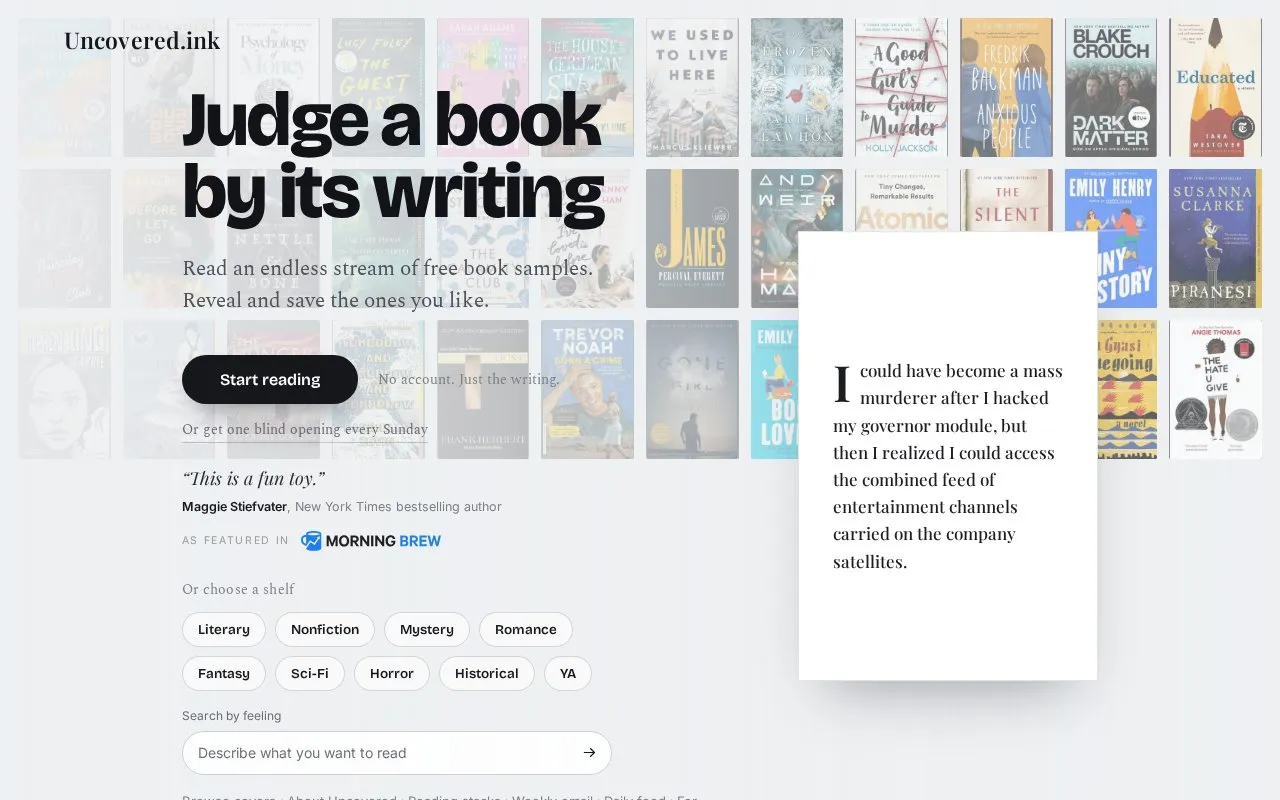 Uncovered homepage screenshot