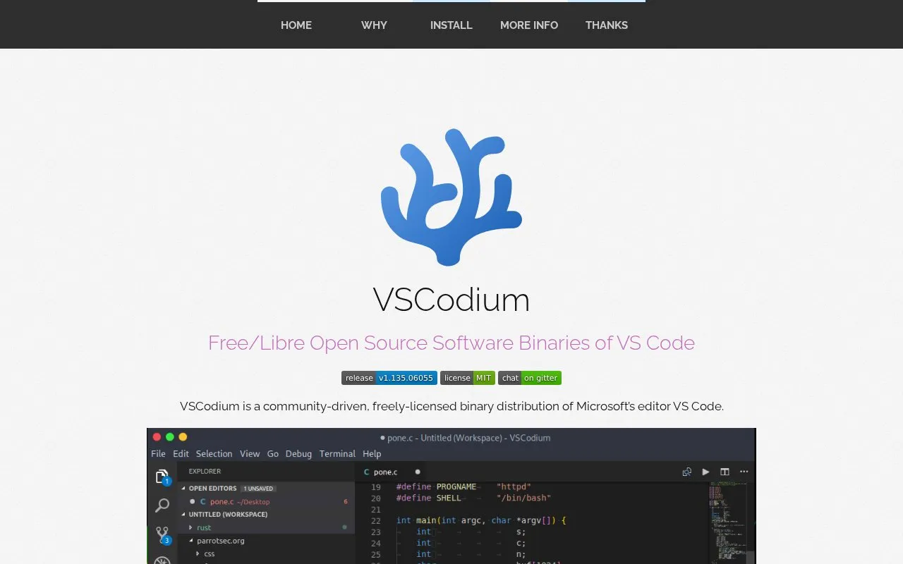 VSCodium homepage screenshot