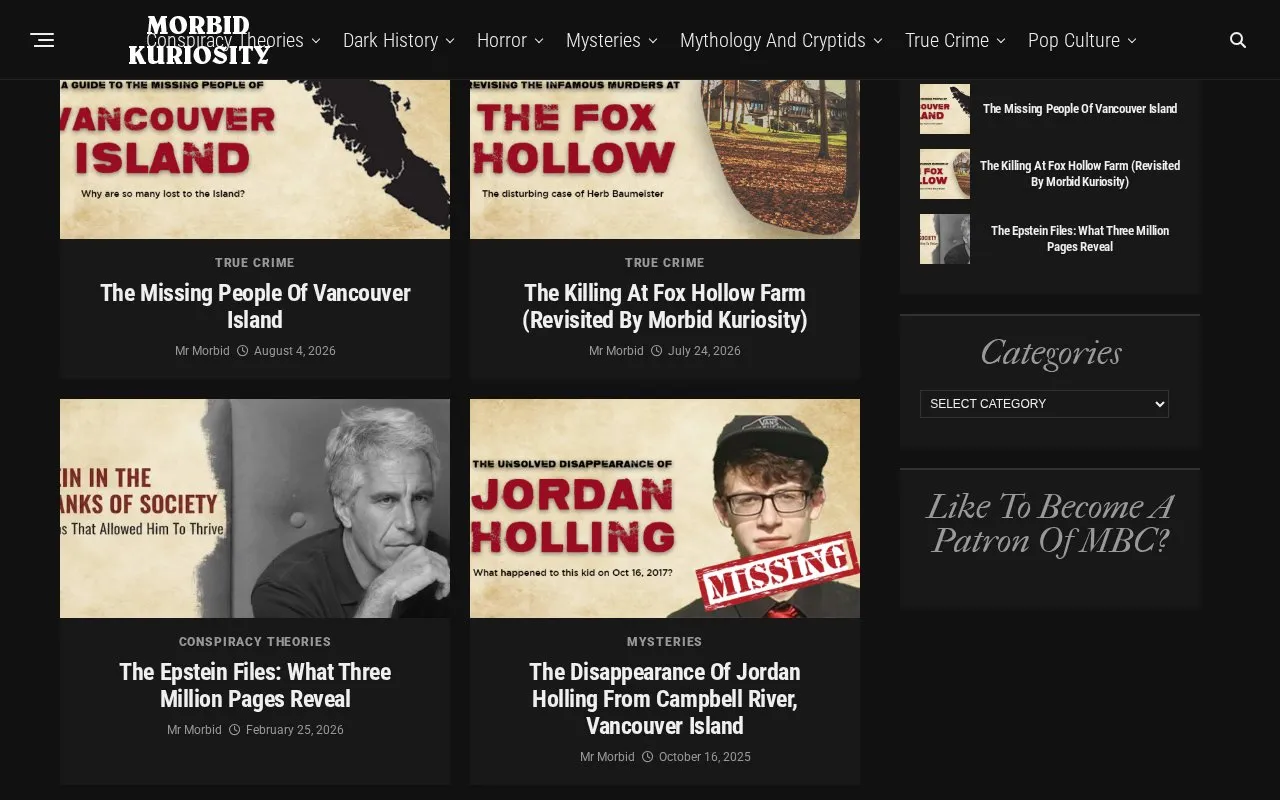 MorbidKuriosity homepage screenshot