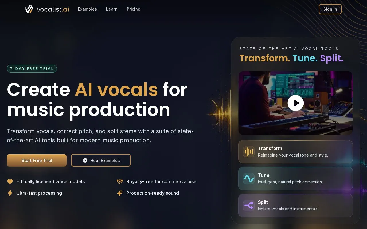 Vocalist.ai homepage screenshot