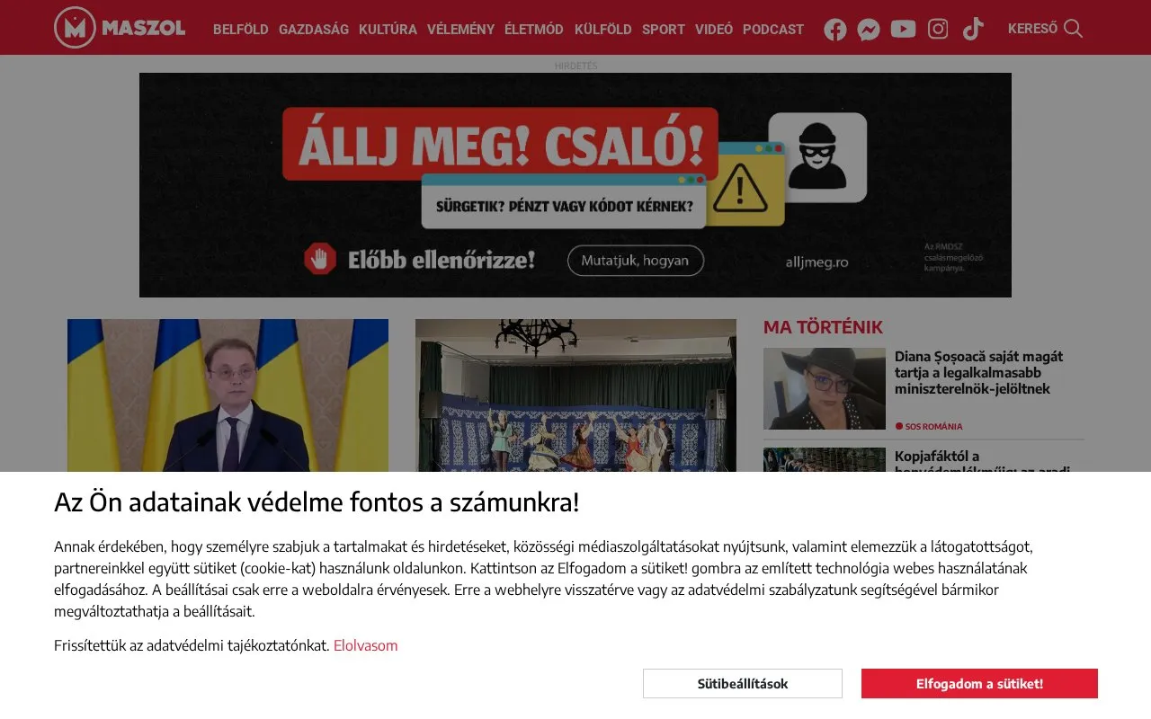 Maszol homepage screenshot