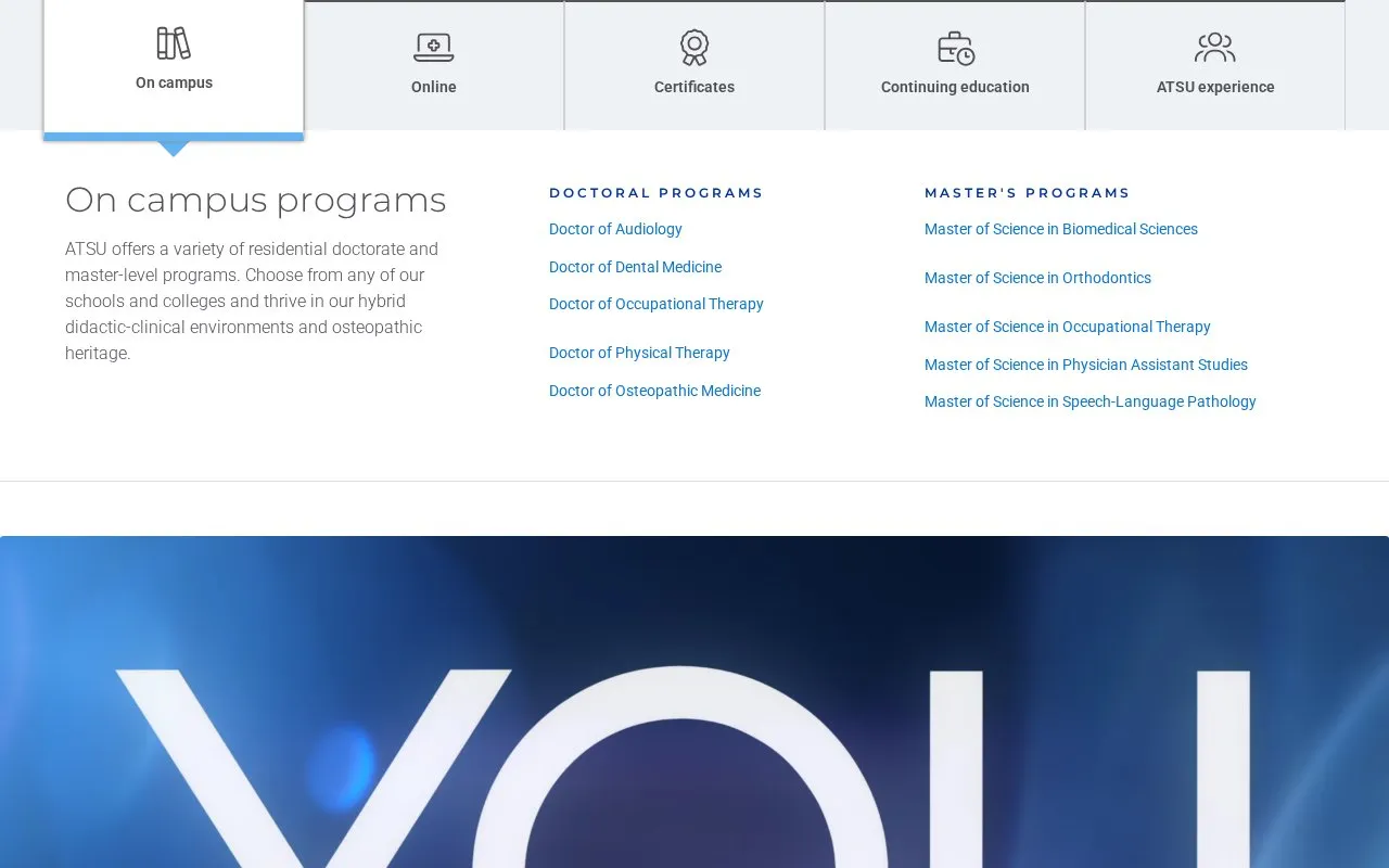 AT Still University homepage screenshot