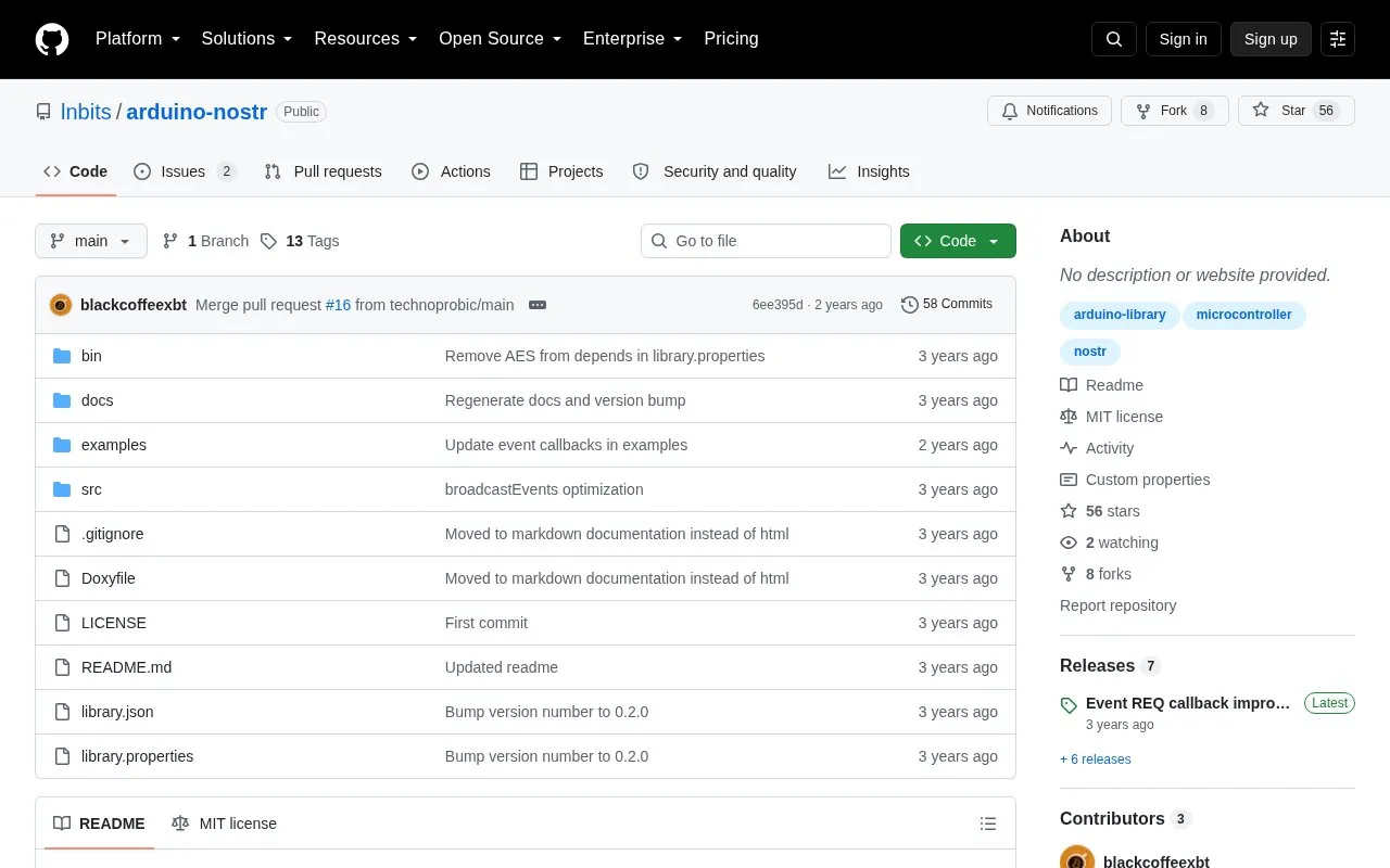 arduino-nostr homepage screenshot