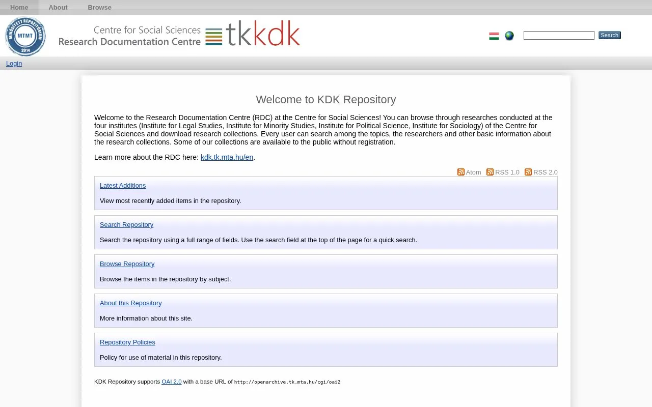 Social Scientific Research Documentation Centre Repository homepage screenshot