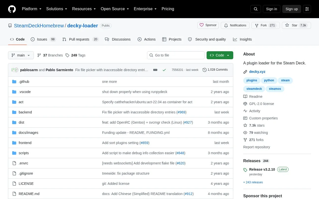 decky-loader homepage screenshot