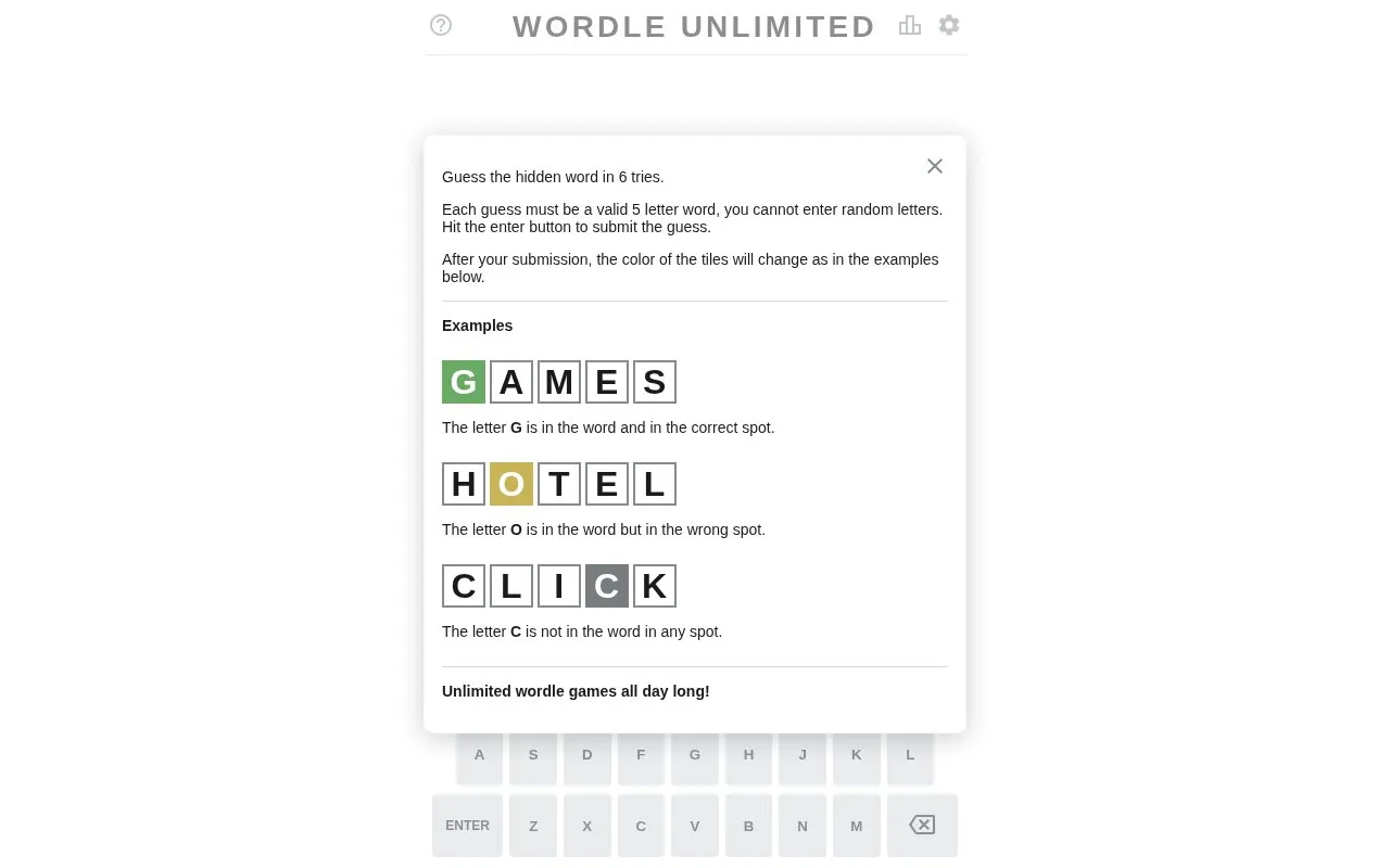 Wordle Unlimited homepage screenshot