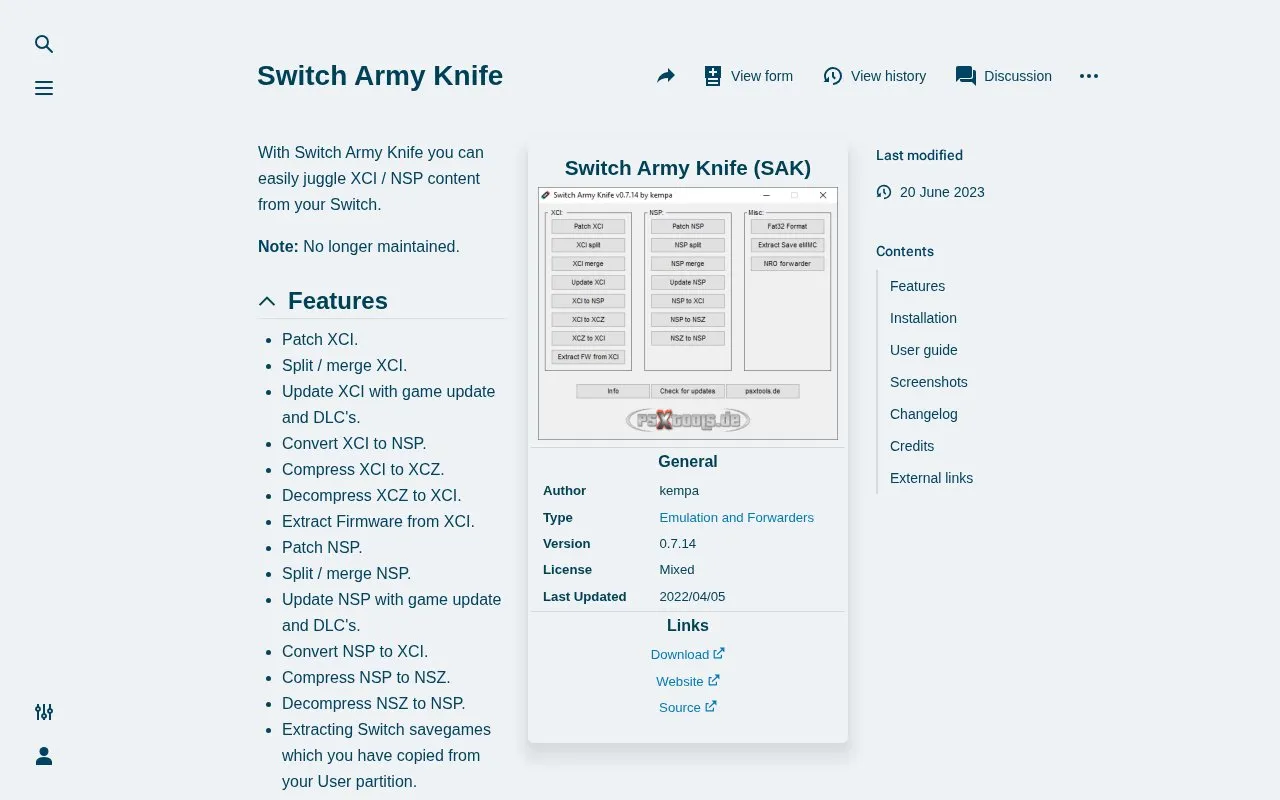 Switch Army Knife homepage screenshot
