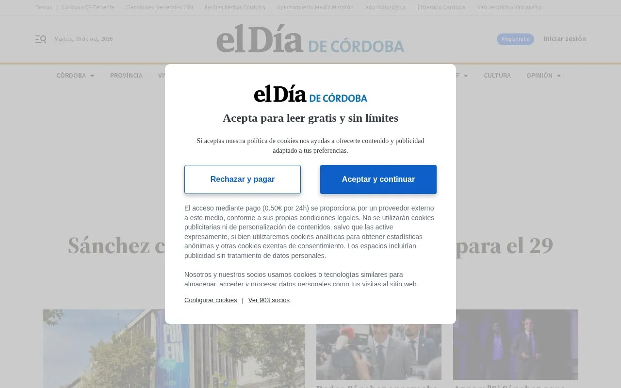 El Día de Córdoba homepage screenshot