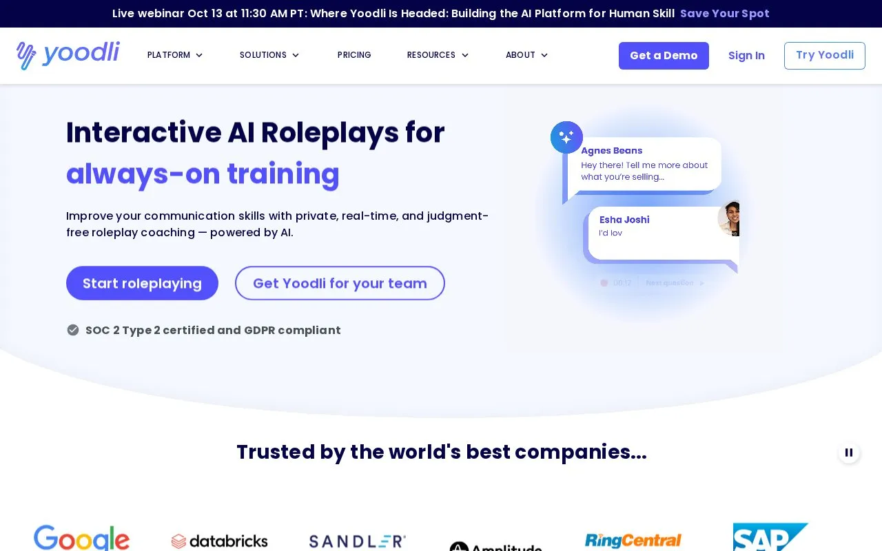 Yoodli homepage screenshot