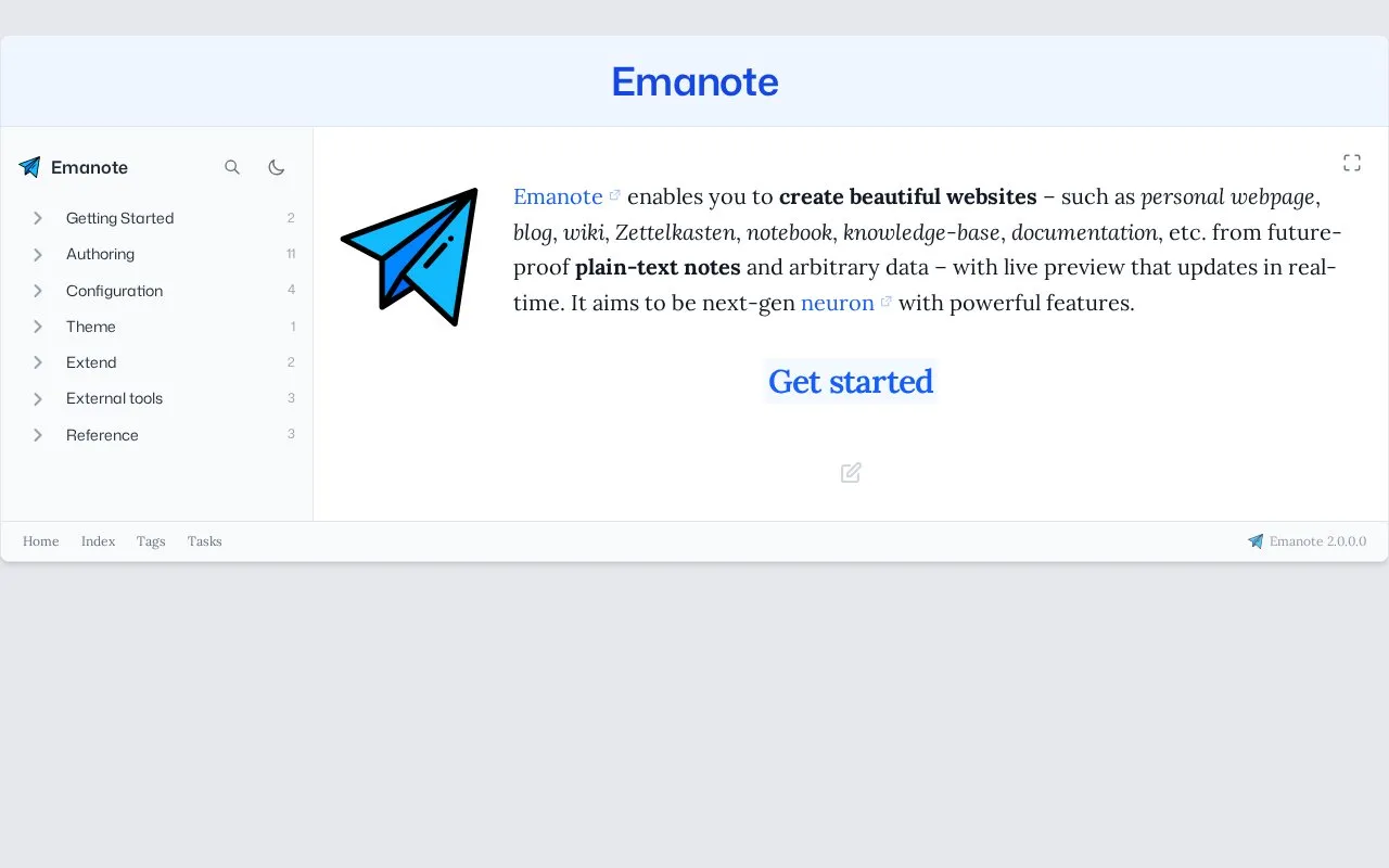 Emanote homepage screenshot