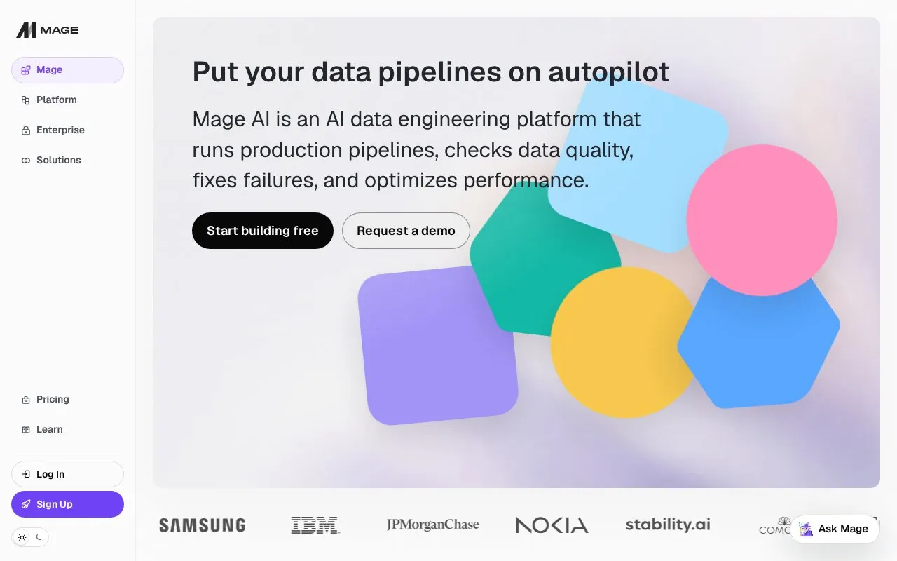 Mage homepage screenshot