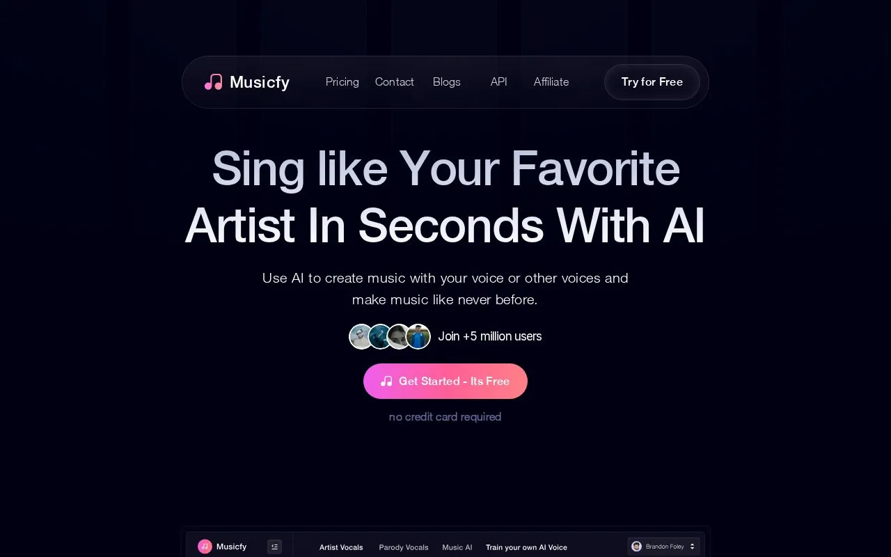 Musicfy homepage screenshot