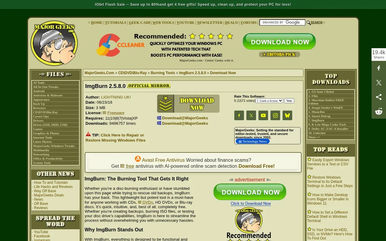 ImgBurn homepage screenshot