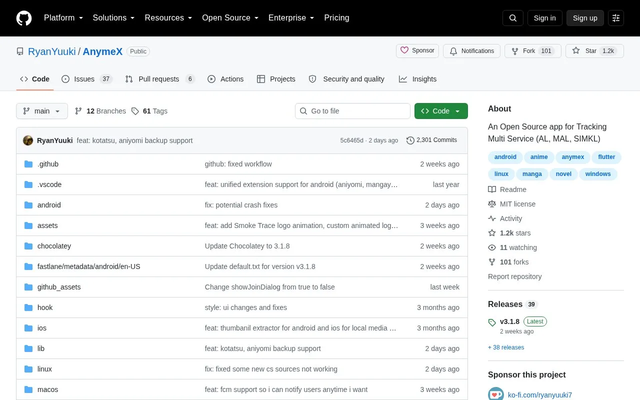 Anyme X homepage screenshot