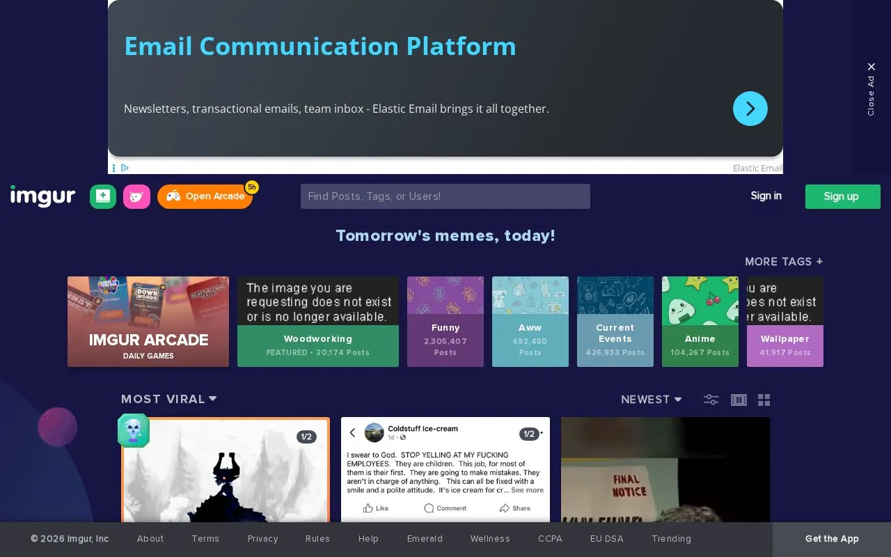 Imgur homepage screenshot